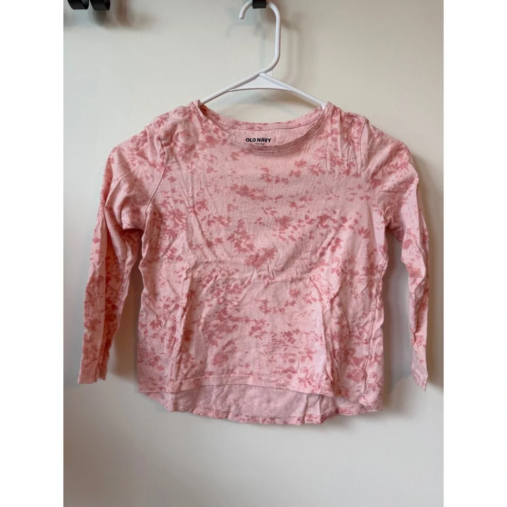 Old Navy Girls Softest Tee Pink Acid Wash Floral Long Sleeve Shirt Size M 8